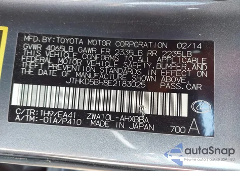 2014 Lexus Ct 200 z USA, uszkodzony, nr VIN JTHKD5BH8E2183025
